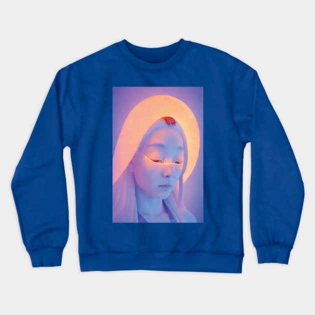 Baffling and Futuristic Cyber Japanese Geisha Portrait Crewneck Sweatshirt by zotilus